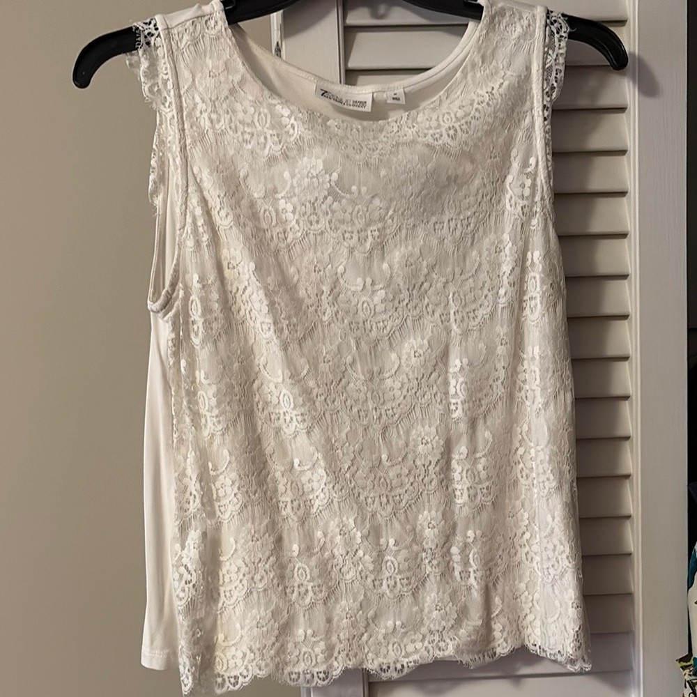 New York & Company Cream Lace Tank Top